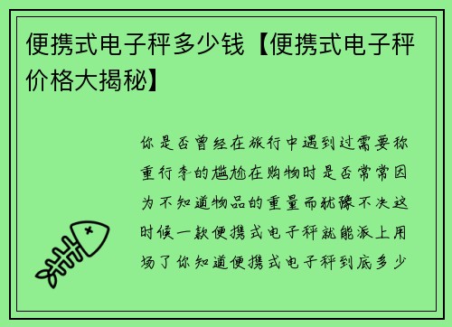 便携式电子秤多少钱【便携式电子秤价格大揭秘】